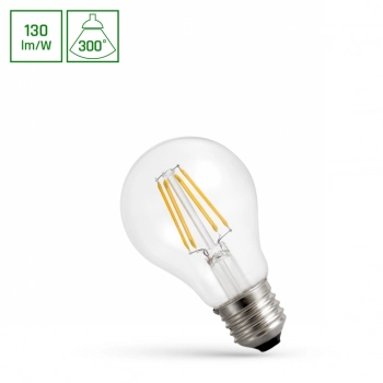 Żarówka LED GLS E27 5.5W 710lm COG światło ciepłe białe przeźroczysta ściemnialna WOJ+14644 SpectrumLED
