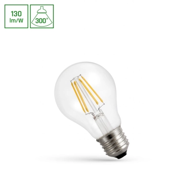Żarówka LED GLS E27 5.5W 710lm COG światło ciepłe białe przeźroczysta ściemnialna WOJ+14644 SpectrumLED
