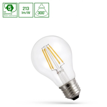 Żarówka LED GLS E27 6.8W COG 1450lm światło ciepłe białe przeźroczysta WOJ+14663 SpectrumLED